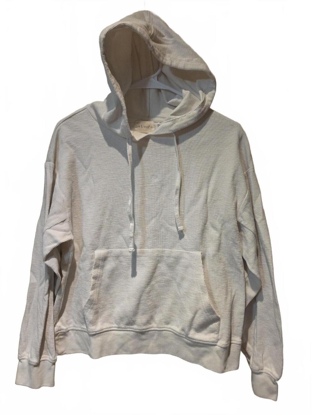 Mia & Tess The Paper Store Textured White Raglan Hoodie Size Large